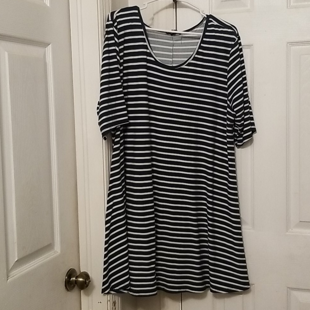 Green and White striped dress